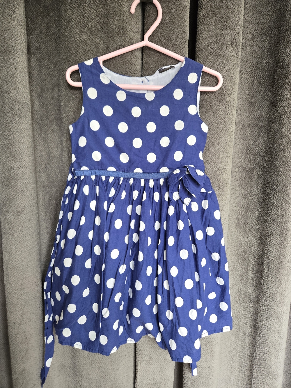 Newberry Girls' Navy Polka Dot Sleeveless Party Dress with Side Bow